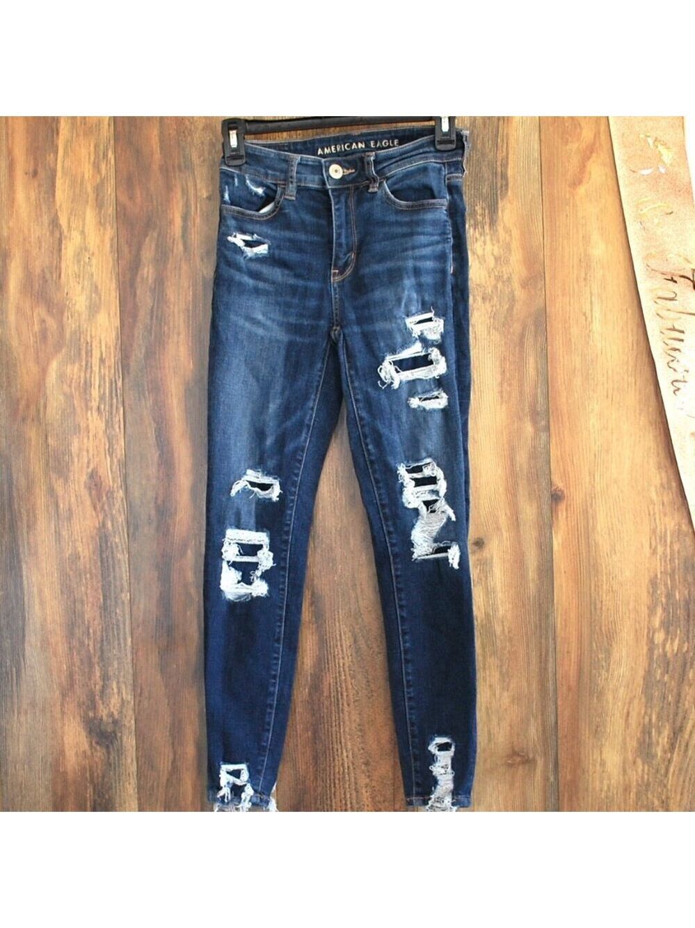 American Eagle Distressed Next Level Stretch Hi Rise Jegging Crop Size 0